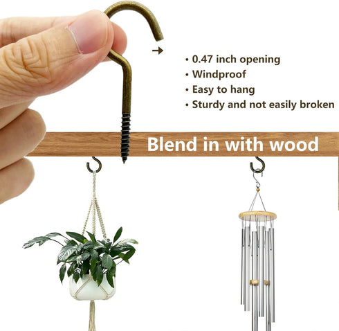 20 Pcs Stainless 2.36 Inches Screw Hooks for Outdoor String Lights, Ceiling hooks for hanging plants, Christmas Lights & Patio Lights Hooks, Bronz...