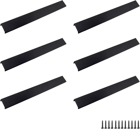 LC LICTOP 350mm/13.78" Black Mount Finger Edge Pull Concealed Handle for Home Kitchen Door Drawer Cabinet (Hole Distance: 256mm/10) 6pcs...