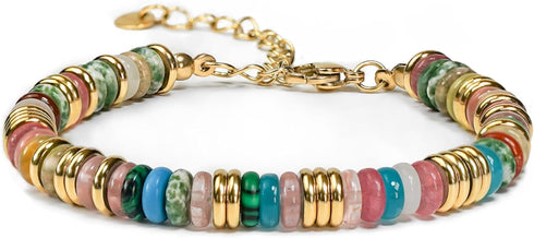 Colorful Gold Bracelets for Women, Stack Bangle Beaded Stone Jewelry Accessories Set for Woman, Trendy Fashion Jewelry Gifts...