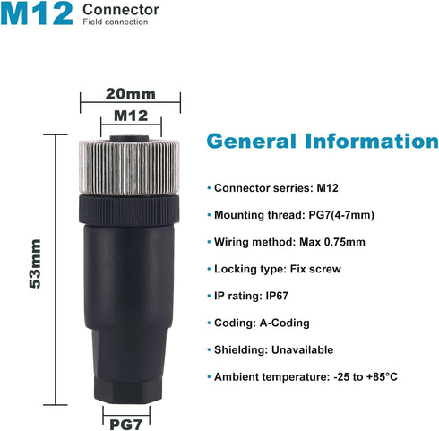 M12 5 Pin Male & Female Socket Panel Aviation Wire Connector,12mm Industrial Circular Connector, Outdoor Waterproof IP67...