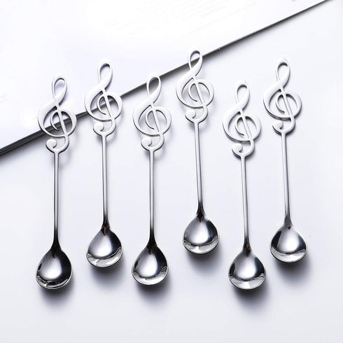 Music Note Spoons 6-Pack Creative Cute Teaspoons 18/10 Stainless Steel Staff Musical Notation Shaped Coffee Spoons by IRONX (silver-music note)...
