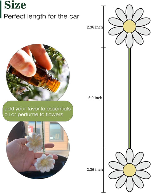 Crochet Daisy Car Accessories for Women Girls Cute Rear View Mirror Hanging Charms Handmade Daisy Flower Gifts for Crochet Lovers Car Decor Automo...