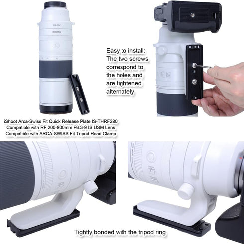 iShoot Arca-Swiss Fit Camera Quick Release Plate Compatible with Canon RF 200-800mm F6.3-9 IS USM Tripod Mount Ring Lens Collar Support Bracket, U...