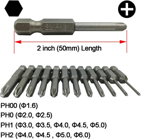 Phillips Cross Screwdriver Bits, 12Pcs 1/4 Hex Shank Magnetic Cross Phillips Screw Head Screwdriver Bits Electric Screwdriver Set Power Tools | 2 ...
