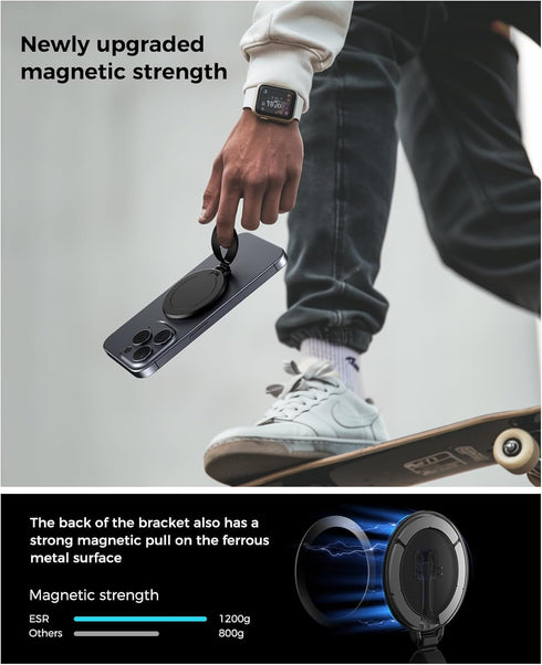 Magnetic Phone Ring Holder Compatible with MagSafe, Double-Sided Magnetic Cell Phone Grip Stand Finger Ring Kickstand for iPhone 15/14/13/12 Pro M...