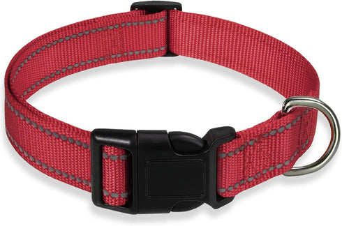 Reflective Dog Collar with Buckle Adjustable Safety Nylon Collars for Small Medium Large Dogs, Red XL...