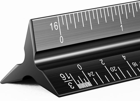 Architectural Scale Ruler for Blueprint, 12'' Metric Metal Engineers Triangle Drafting Ruler with Imperial Measurements for Architects Engineering...