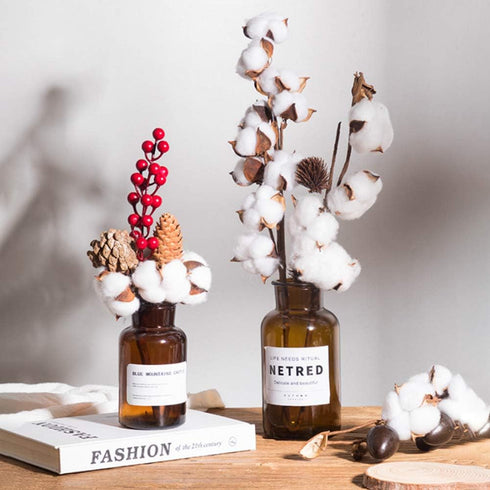 DomeStar Cotton Stems, Natural Dried Flowers 8 Packs Total 15 Bolls Cotton Sprigs Blooms Floral Stems for Vase Fillers...