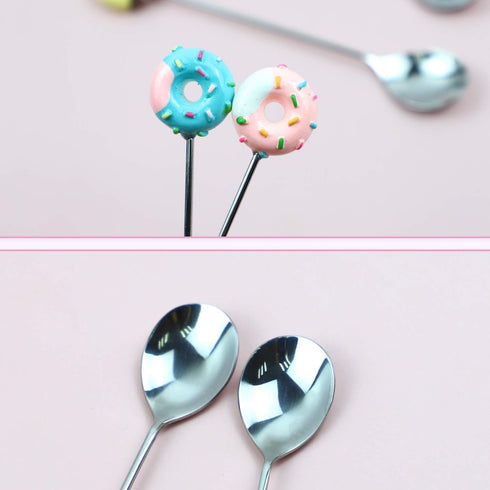 AUEAR, 4 Pack Stirring Spoons Cute Doughnut Coffee Spoon Stainless Steel Little Teaspoons Mini Donut Dessert Ice Cream Tea Sugar Stirrers for Tabl...