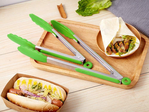 Kitchen Tongs Set of 2 – 9 inch & 12 inch – Stainless Steel Food Tongs with Silicone Tips – Premium Locking Non-stick Tongs for Cooking, BBQ, Gril...