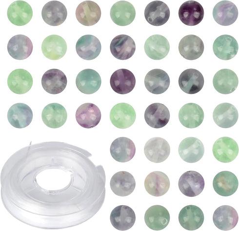 10mm 100pcs Natural Stone Beads Fluorite Round Genuine Stone Beading Loose Gemstone Hole Size 1mm DIY Charm Smooth Beads for Bracelet Necklace Ear...