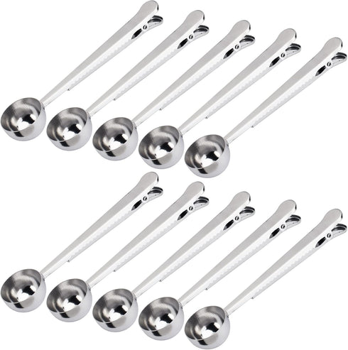 10 PCS Scoop with Clip,2-in-1 Stainless Steel Coffee Scoop and Bag Clip for Measuring Coffee, Tea?Protein Powder, Instant Drinks...