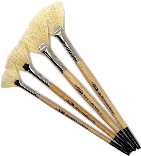 ZEM BRUSH White Hog Bristle Stiff Fan Brush Set Size 2,4,6,8...