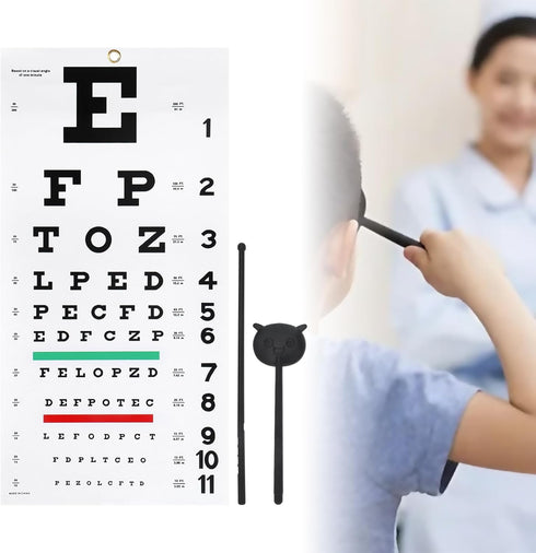 Eye Chart, Complete Snellen Eye Exam Kit, for Eye Exams 20 Feet 22×11 Inches Low Vision Eye Test Charts with Eye Occluder and Pointer...