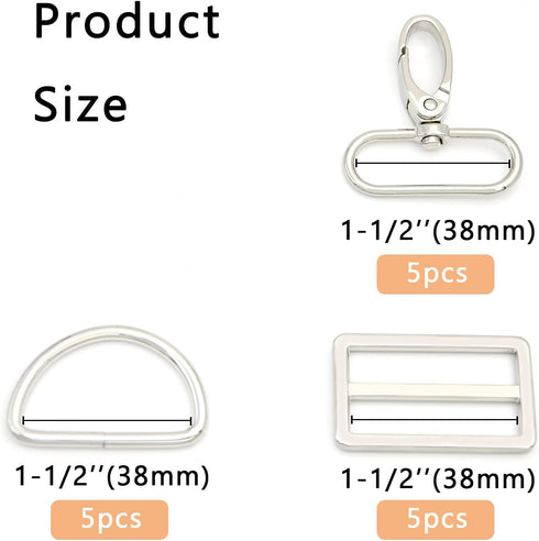 15Pcs Metal Swivel Snaps Hooks with D Rings and Tri-Glides Slide Buckles for Key Lanyard Purse Bag Straps Dog Collars DIY Sewing Hardware Craft (1...