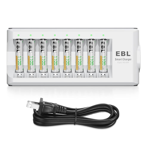EBL Rechargeable AAA Batteries, 8 Pack 1100mAh NiMH Triple AAA Batteries and Individual AA AAA Battery Charger...