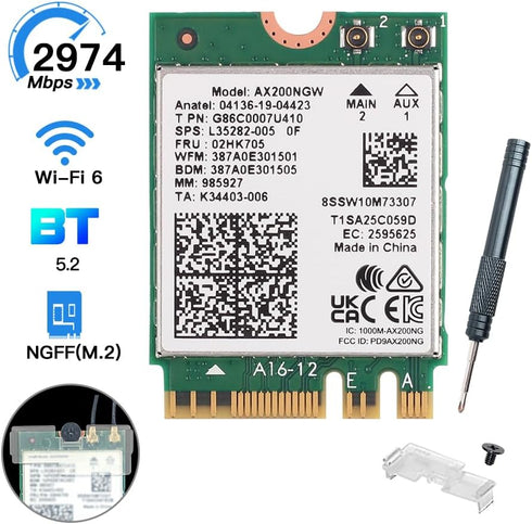 WiFi 6 AX200NGW M.2 2230 WiFi Network Card Dual Band 160MHz MU-MIMO 802.11AC AX 3000Mbps 2.4Ghz 5Ghz BT5.2 AX200 Wireless Adapter OFDMA Support vP...