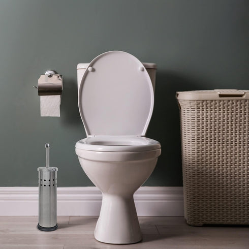 Blue Donuts Toilet Brush with Stainless Steel Holder, Toilet Bowl Cleaner Brush and Holder, Cleaning Brush Holder, Chrome...