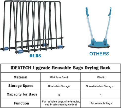 Reusable Storage Bags Rack, Stainless Stand for Reusable Storage Bags, Drying Rack Holder for Reusable Bags, Books, Makeup Brush (Black)...