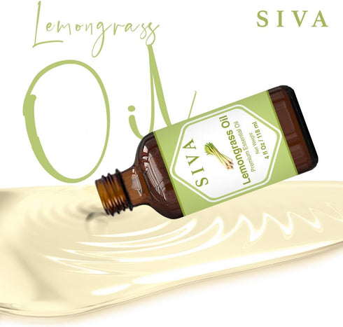 Siva Lemongrass Essential Oil - 4 Fl Oz – Natural Lemongrass Oil - for Diffuser, Face, Skin Care, Aromatherapy, Hair Care, Scalp and Body Massage ...