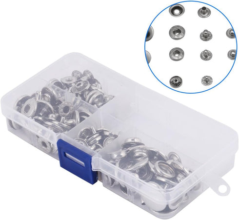 Button Replacement Kit,Press Studs Buttons Snap Fasteners 10mm 12mm 15mm 17mm with Setting Tools(Silver)...