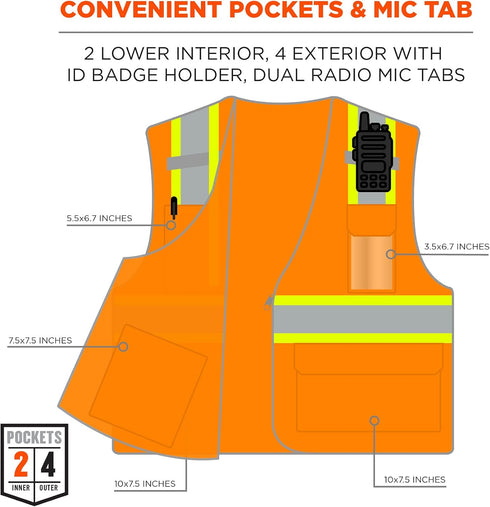 Ergodyne GloWear 8246Z ANSI High Visibility Two Tone Mesh Safety Vest with Reflective Binding, Orange, 2X-Large/3X-Large...