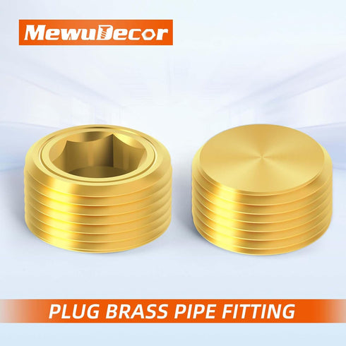 1/8" NPT Plug Brass Pipe Fitting, Counter Sunk Internal Hex Thread Socket Pipe Plugs, 3 PCS...