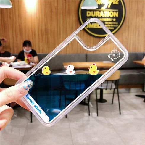 LUVI Compatible with iPhone 12 Pro Max Case Liquid Moving Quicksand Funny Cute Cartoon Lovely Duck Flowing Floating Waterfall Protective Cover Sof...