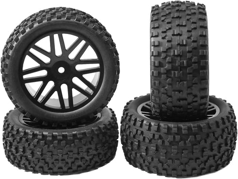 12mm Hex Wheel Rims Mesh Shape Rubber Tires with Sponge 88mm/3.46" Replacement for 1/10 RC Off-Road Car Truck Monster,Black...