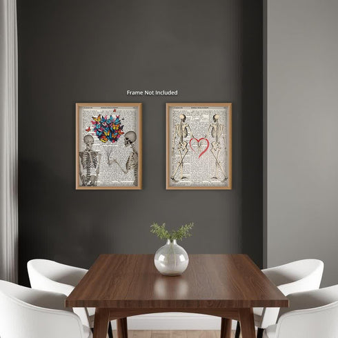 Posterizer 2 pcs-Romantic Skeletons Dictionary Gothic Decor-Romantic Art-Retro Art-Gift for Steampunk or Goth Fans-Living Room Bedroom Decor- unfr...