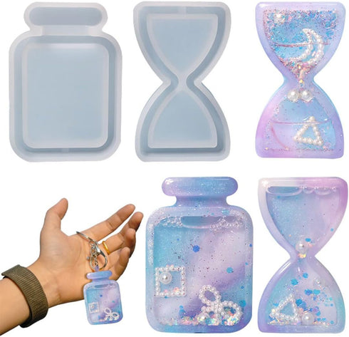 Resin Shaker Quicksand Mold Resin Charm Molds with 10 Seal Films Epoxy Resin Casting Molds for DIY Making Charm Keychain Pendant Jewelry Craft...