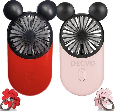 Cute Personal Mini Fan, Handheld & Portable USB Rechargeable Fan with Beautiful LED Light, 3 Adjustable Speeds, Portable Holder, for Indoor Or Out...