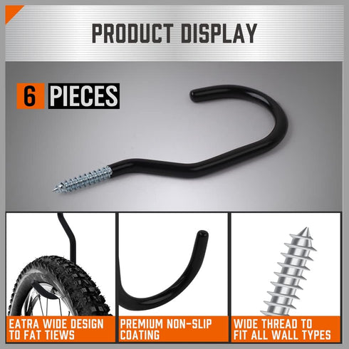HORUSDY 6 Pack Heavy Duty Bike Hook, 6 inches, Capacity 100LBS, Bike Hooks for Garage Wall and Bike Hooks for Garage Ceiling...