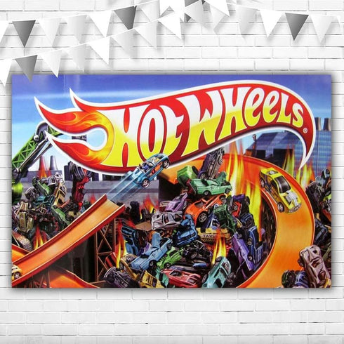 Hot Wheels Backdrop for Birthday Party 5x3ft Happy Birthday Hot Wheels Cars Background for Kids First Birthday Vinyl Monster Truck Backgrounds Bac...