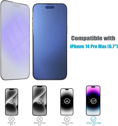 2-Pack Anti-Blue Light Matte Screen Protector for iPhone 14 Pro Max, Anti-Glare Blue Light Blocking Eye Protection Tempered Glass Film 6.7", Smoot...