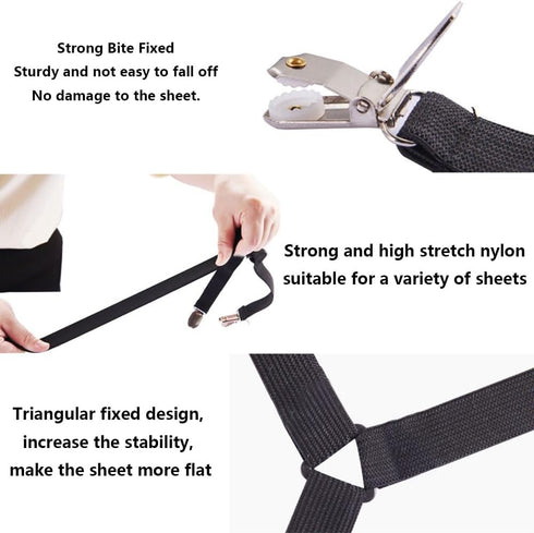 Elastic Sheet Fasteners for Staying Bedsheet Flat, Adjustable Bed Sheet Holder Straps, 6 Way Cross Sheet Clips Band Sheet Fastener, Suitable for R...