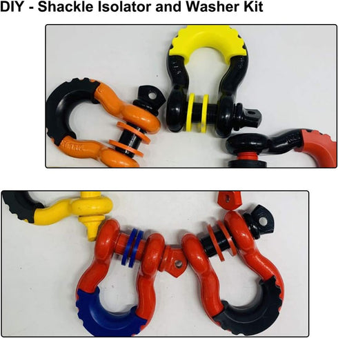 MuHize Black D-Ring Isolator Kit for 3/4" Shackles - 2 Heavy Duty Covers & 4 Washers Insulators, Anti-Rattle Design for Off-Road, Jeep, Truck Acce...