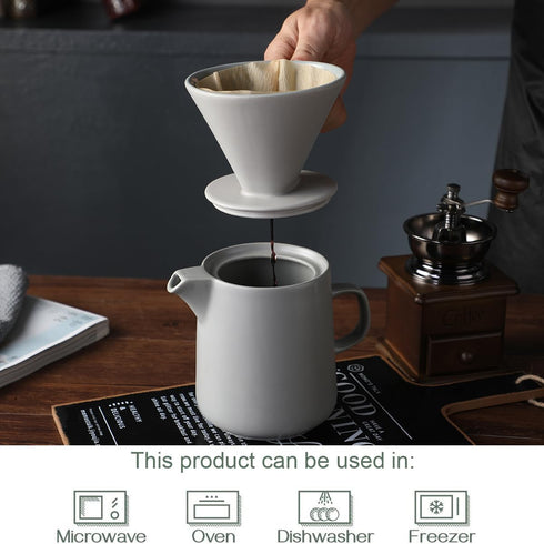 30oz Coffee Maker Press Coffee Maker With Hand Coffee Pot Set Ceramic Coffee Filter Cup Drip Coffee Hand Pot (dark grey)...