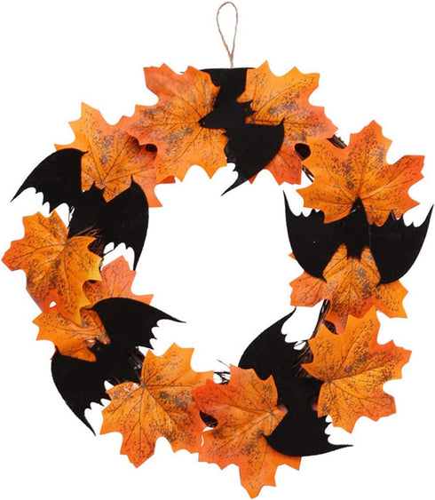 Orgrimmar 10” Halloween Maple Wreath Garland Artificial Maple Leaf Bats Vines Door Hanging for Halloween Party Thanksgiving Harvest’s Day Decorati...