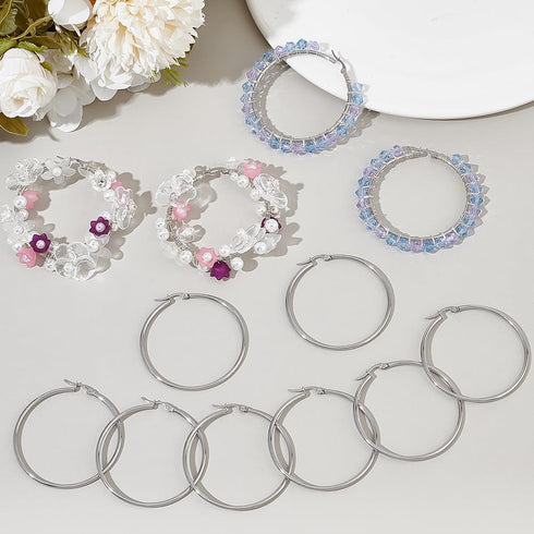 1 Box 30 Pairs Stainless Steel Earring Beading Hoops Silver Hoop Earring Findings Round Large Circle Dangle Hypoallergenic Hoop Earrings Open Earr...