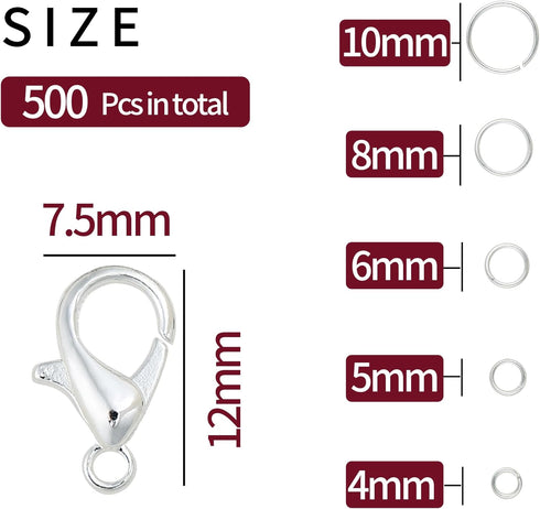5 Sizes Silver and Gold Open Jump Rings, 500PCS O Rings and Lobster Clasps, Small and Large Jump Rings for Jewelry Making and Keychains...