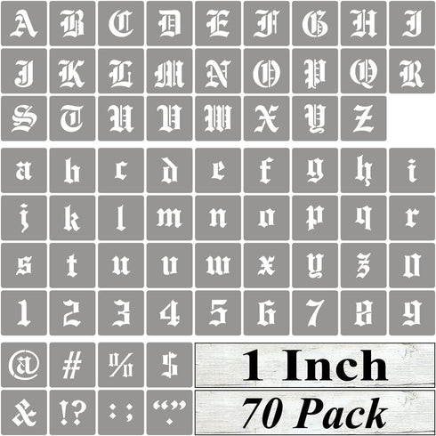 1 Inch Alphabet Letter Stencils for Painting - 70 Pack Old English Letter Stencil Templates with Numbers and Signs for Painting on Wood, Reusable ...