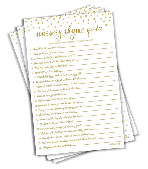 Nursery Rhyme Quiz Game - Baby Shower Games - Gold Confetti (50-Sheets)...