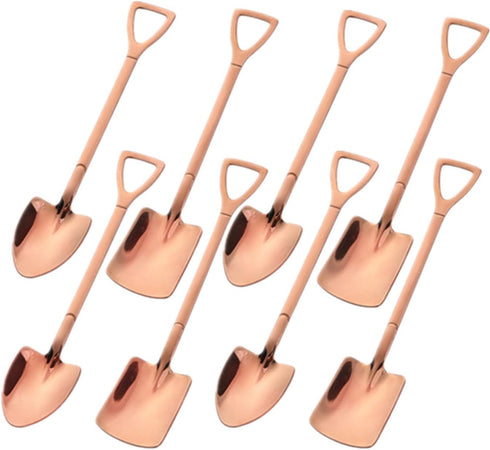 Rose Gold Fruit Dessert Shovel Spoons Set, 8pcs Stainless Steel Dinner Tea Spoons for Dessert Coffee Ice Cream Fruit Cake for Home Kitchen Restaur...