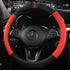 Black Panther Premium Textured Leather Auto Car Steering Wheel Cover, Anti-Slip and Comfortable Grip, 15 inch Universal - Black + Red...