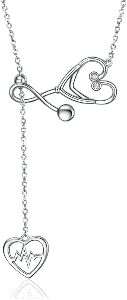 YFN Sterling Silver Caduceus Angel Nursing Themed Stethoscope Pendant Necklace 18"...