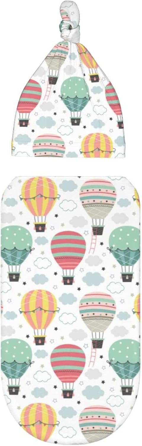 Hot Air Balloon Baby Stuff Newborn Baby Swaddle Blanket Wrap Blanket Soft Stretchy Sleep Sack with Beanie Hat Set Gifts for Infant Boy Girl...