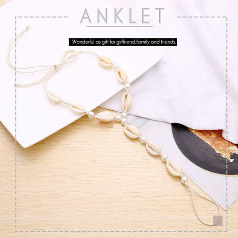 JEAIRTS Boho Sea Shell Anklet Barefoot Sandals Pearls Anklets Beach Foot Jewelry for Women(Pack of 2)...