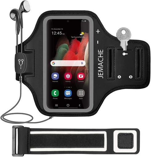 Galaxy S25 S24 Armband, JEMACHE Water Resistant Gym Running Workouts Phone Arm Band for Samsung Galaxy S25 S24 S23 S22 S21 with Card Holder (Black...