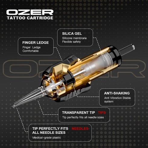 OZER Tattoo Cartridge - #1207RM(0.35mm) 20Pcs Disposable Tattoo Needles with Membrane Safety Cartridges for Tattoo Round Liner...
